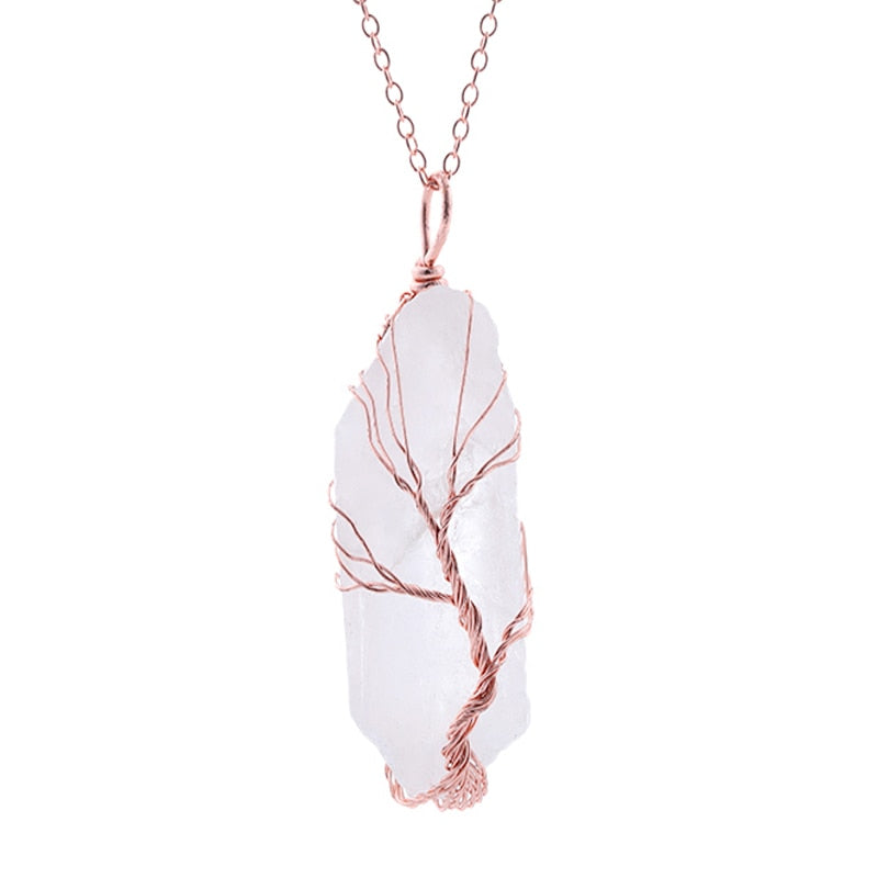 Quartz Tree Of Life Crystal Necklace